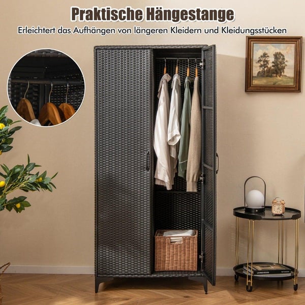 PE rotting garderobe med 2 dører & Klesstang & amp; 4 roms garderobe sort