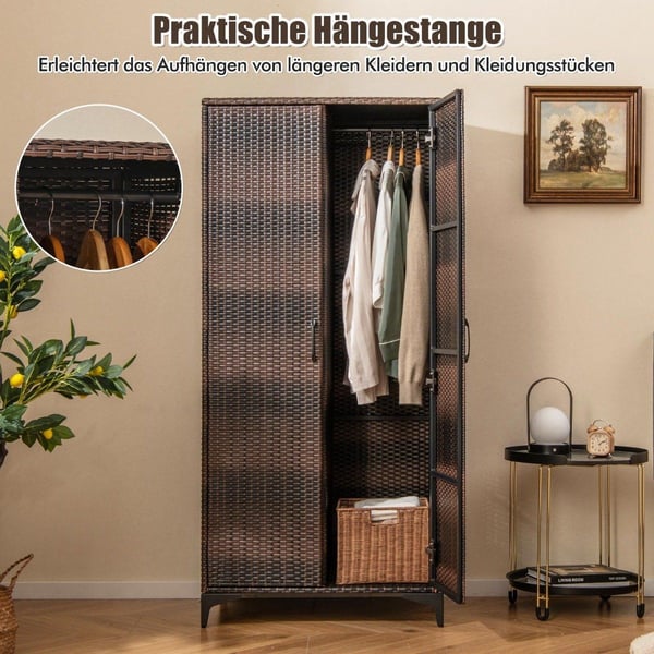 PE rotting garderobe med 2 dører & Klesstang & amp; 4-roms garderobe brun