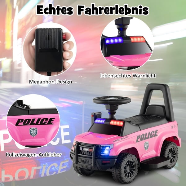 Politi elbil for barn 6V elektrisk barnebil med oppbevaringsplass rosa