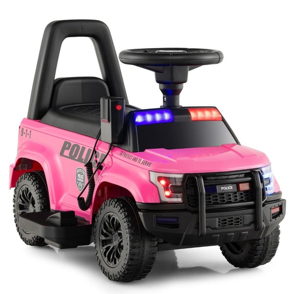 Politi elbil for barn 6V elektrisk barnebil med oppbevaringsplass rosa