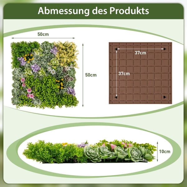 Pakke med 2 Firkantet innrammet kunstig løvverk Veggkunst 3D Vegggrønt 50x50 cm Blomster