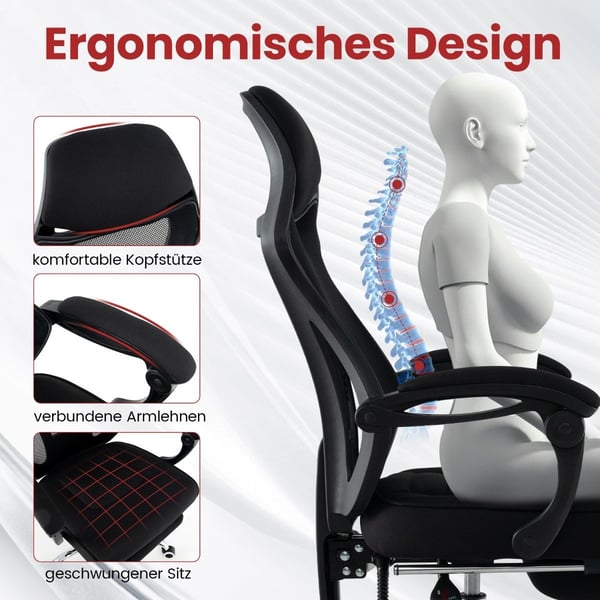 Ergonomisk kontorstol i mesh med fotstøtte og høydejusterbar direktørstol med vipperygg