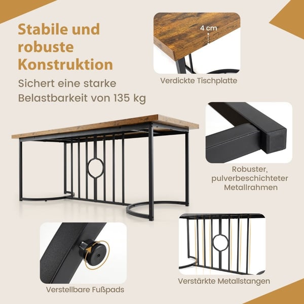 180 cm spisebord for 6-8 personer rektangulært kjøkkenbord i tre