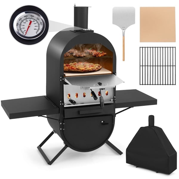 Pizzaugn utomhus pizzaugn med sidohyllor grillställ av rostfritt stål pizzaspade för trädgård