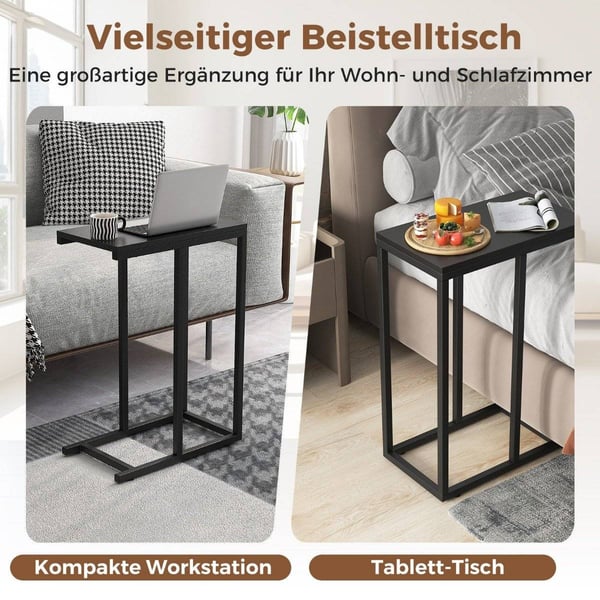 Sidebord C-formet sofabord med metallramme salongbord for stue 45,5 x 25,5 x 64 cm svart