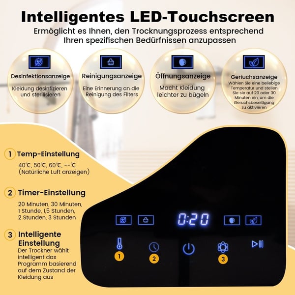 Minikuivausrumpu 5kg LED-kosketusnäytöllä ja desinfiointi- ja hajunpoistokuivaimella