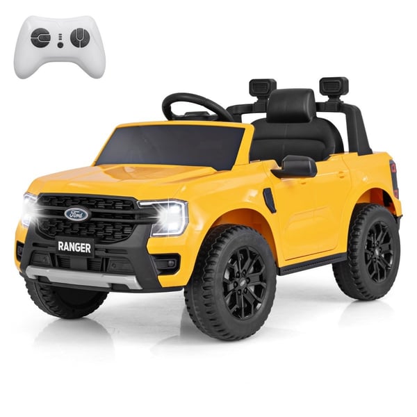 Elbil for barn Ford 12V barnebil elektrisk med fjernkontroll & oppbevaringskurv & USB & musikk gul