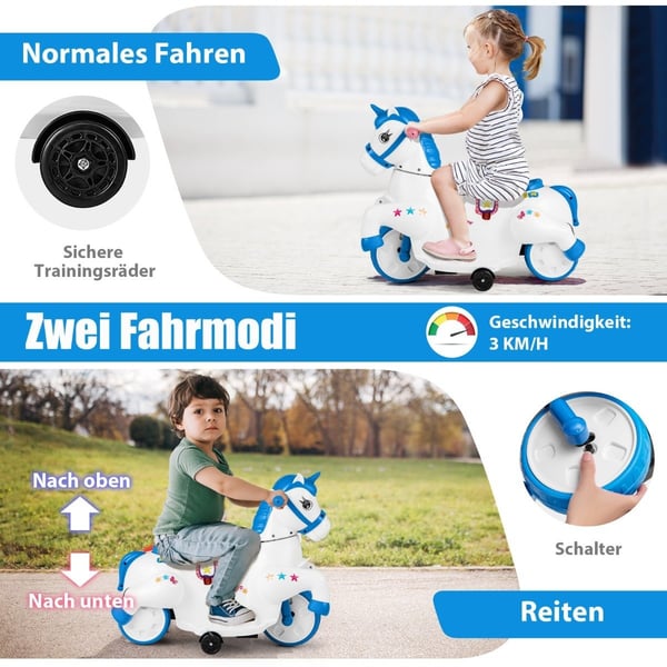 El-motorsykkel for barn med musikk &amp; LED &amp; Elektrisk motorsykkel med treningshjul for barn fra 3 år og oppover, blå