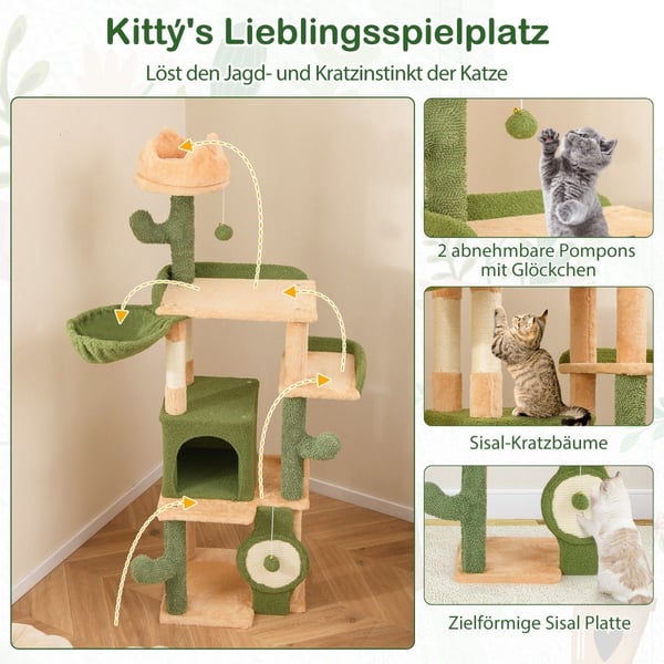 Kløestolpe kaktus 160cm kattetre med katthule katt skrapestolpe leketre tre