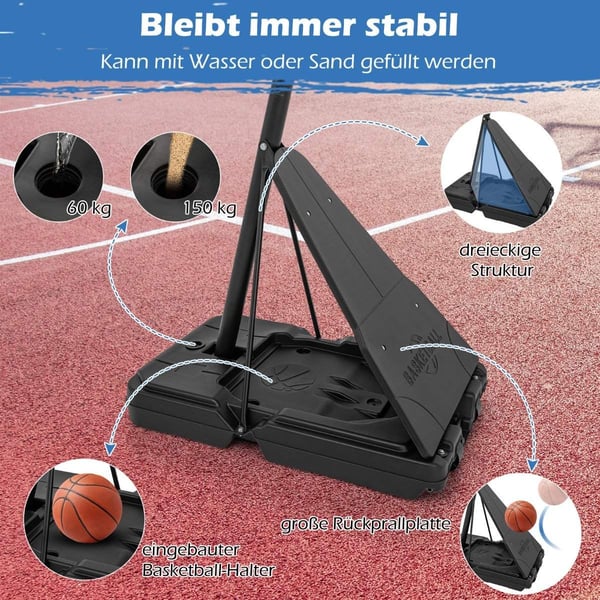 Basketballstativ 150-305 cm højdejusterbar basketballkurv udendørs med stativ