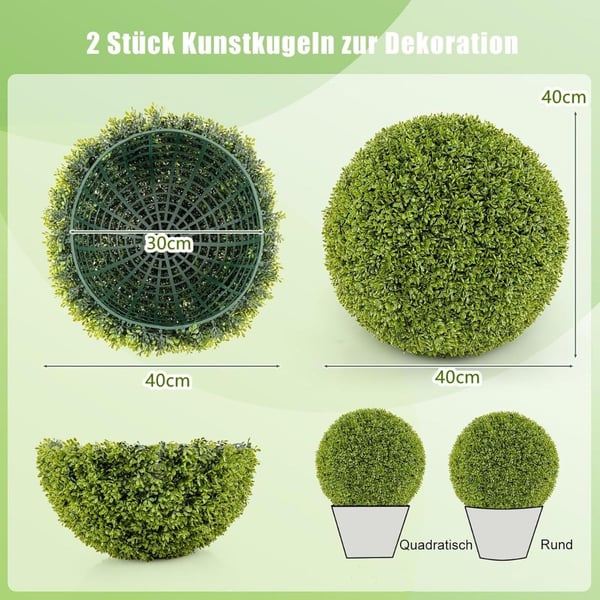 Set med 2 buxbomkulor, 39 cm buxbomkulor, UV-beständiga, dekorativa bollväxter för hemmet