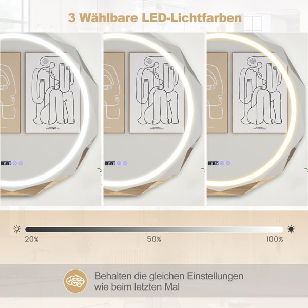 LED baderomsspeil med belysning og klokke og berøringsbryter antidugg baderomsspeil