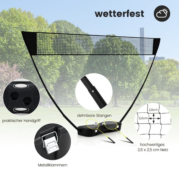 Badmintonnettstativ bærbart fjerballspill med racketer komplett badmintonsett svart