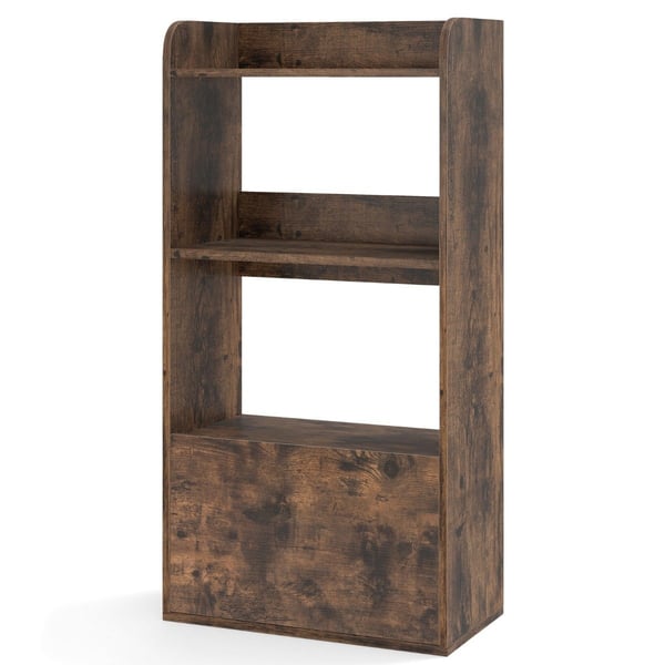 Kirjahylly laatikolla, seisova hylly 2 lokerolla, toimistohylly puuta, 55 x 29 x 105 cm, rustiikki ruskea