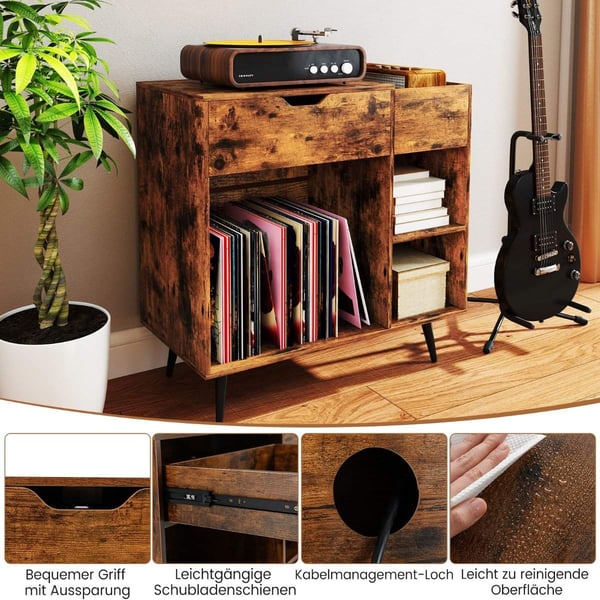 Levysoitinteline levykaappi, jossa liitäntä ja USB & Type C 79,5 x 40 x 79 cm Rustiikki ruskea