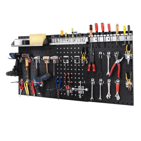 Tool wall tool perforeret væg med 3 pegboards & 28 stykker hængende tilbehør Sort