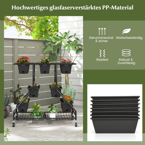 Blomsterstativ med blomsterkasser blomstertrapper med hjul 100 x 56 x 99 cm svart Blomsterstativ med blomsterkasser blomstertrapper med hjul 100 x 56 x 99 cm svart