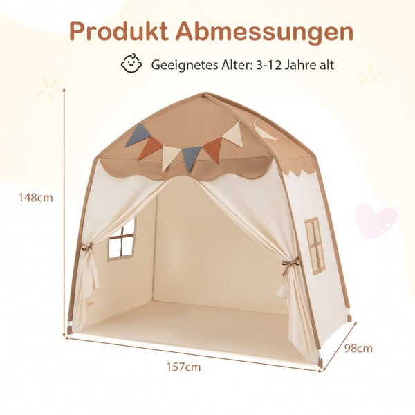 Lekstuga Barn inomhus barntält med flaggor och sagoljus Princess Lektält Kaffe