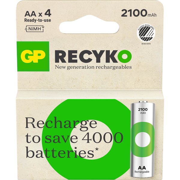 GP Recyko NiMH Batteri AA HR6 2100mAh 4-pak