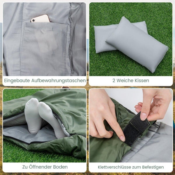 2 i 1 dobbel sovepose enkel sovepose XL teppe sovepose med 2 puter 220 x 150 cm