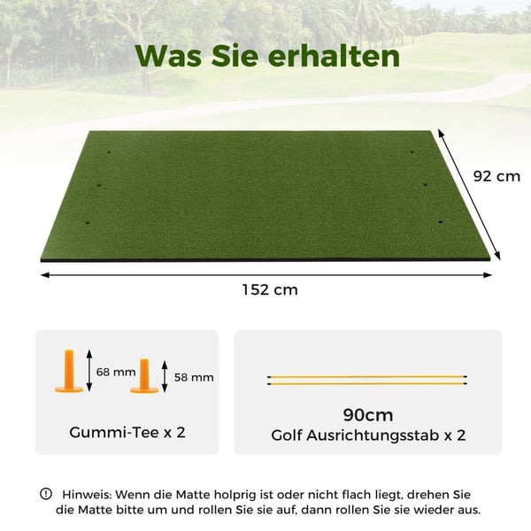 Golf tee matte 2 gummi tees og 2 justeringspinner 6 tee posisjoner 152 x 92 cm tykkelse 20 mm