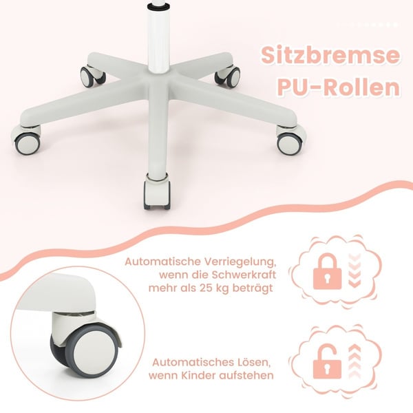 Höjdjusterbar barnstol med sätesbroms Ergonomisk skrivbordsstol Kontorsstol Rosa