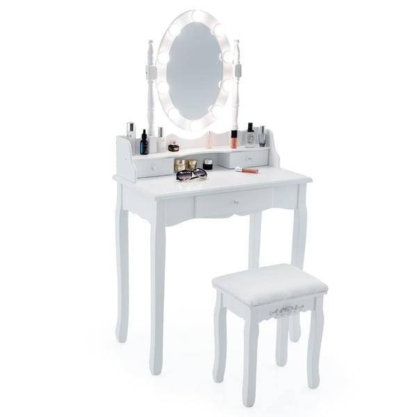 Sminkebord med LED-belysning justerbar lysstyrke sminkebord med 3 skuffer hvit