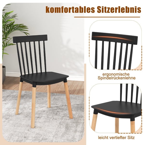 Sett med 4 spisestuestoler med spindelrygg &amp; Buede Seter Armless Stoler Svart