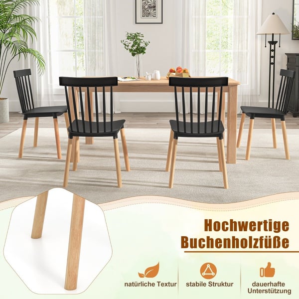 Sett med 4 spisestuestoler med spindelrygg &amp; Buede Seter Armless Stoler Svart