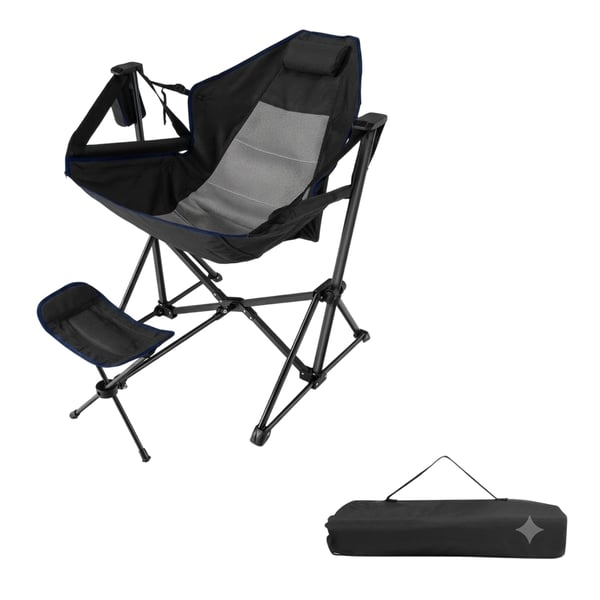 Campingstol med fotstøtte & justerbar ryggstøtte & nakkestøtte & koppholder fiskestol svart Campingstol med fotstøtte & justerbar ryggstøtte & nakkestøtte & koppholder fiskestol svart