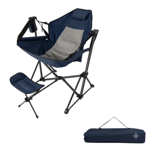 Campingstol med fotstøtte & justerbar ryggstøtte & nakkestøtte & koppholder fiskestol marineblå Campingstol med fotstøtte & justerbar ryggstøtte & nakkestøtte & koppholder fiskestol marineblå