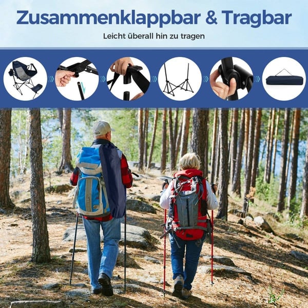 Campingstol med fotstöd &amp; justerbart ryggstöd &amp; nackstöd &amp; mugghållare fiskestol marinblå