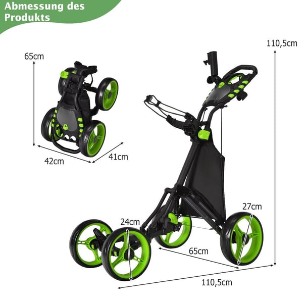 Golfvogn 4 hjul Golfvogn Golfvogn Golf Folding Golf Caddy Golf Push Cart lavet af grønt aluminium
