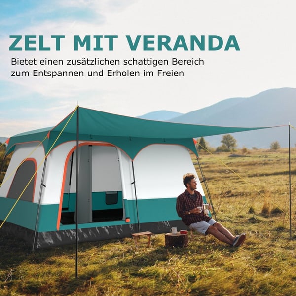 Stort telt med fortelt & gulv & 2 værelser & 2 indgange & bæretaske campingtelt familietelt M
