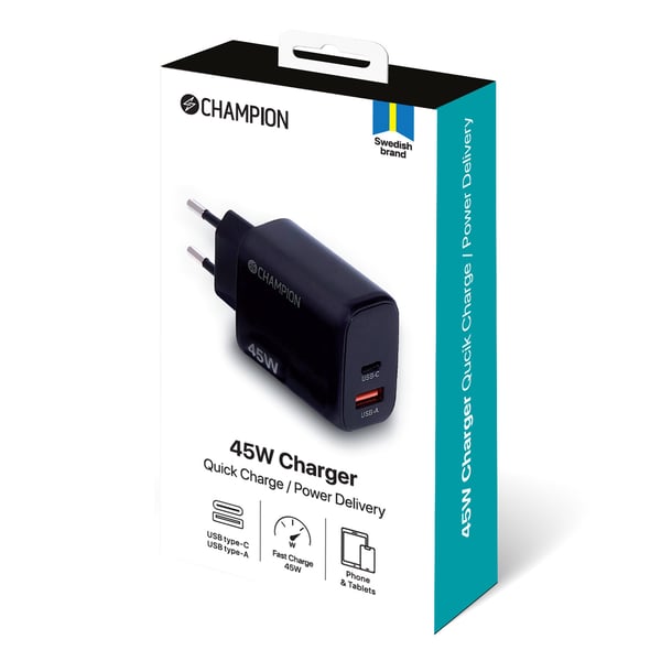 Oplader 45W PD/QC Sort