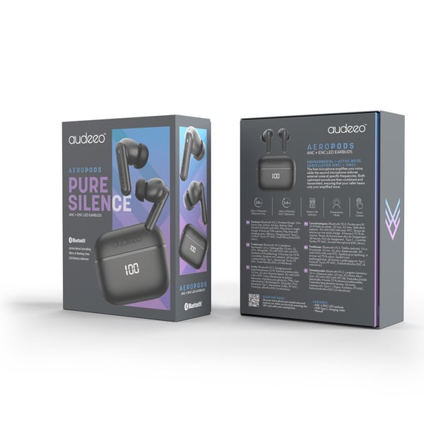 Hovedtelefoner In-Ear ANC ENC LED Aeropods Sort