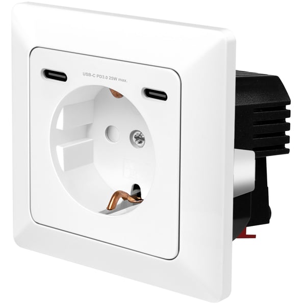 Vægudtag 230V med 2xUSB-C PD 25W