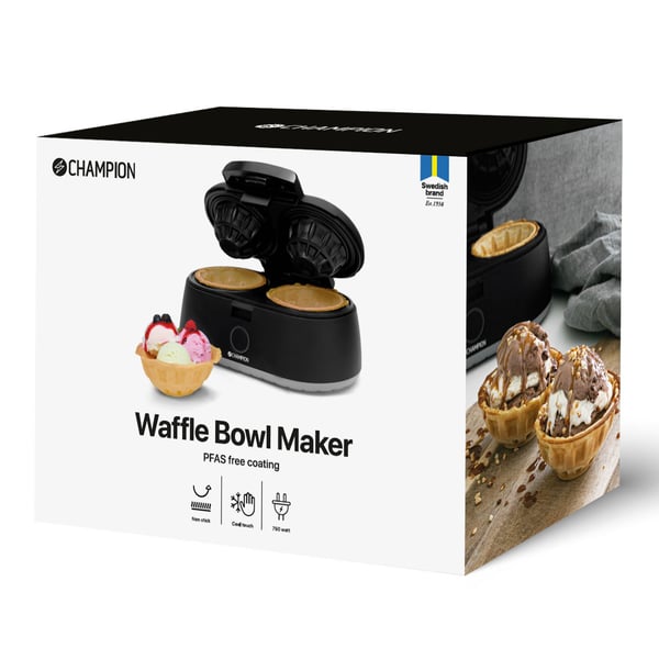 Dobbel vaffelskålmaskin, 1000W, non-stick, svart