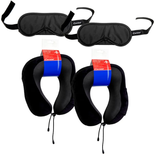 Rejsesæt med 2 nakkepuder og 2 sovemasker