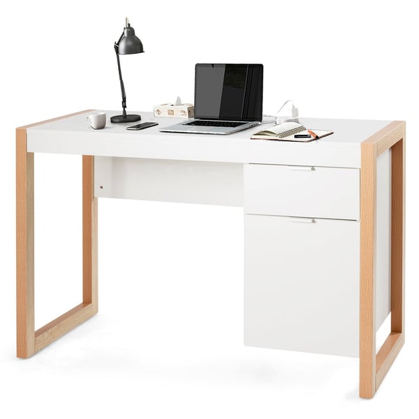 Moderne hvitt skrivebord med oppbevaringsskap, 112,5 x 50 x 75 cm