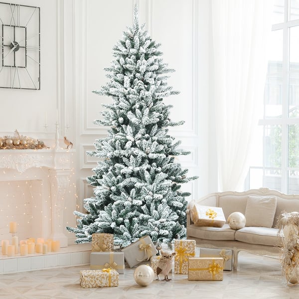 210 cm kunstig snødekt juletre med kongler 210 cm kunstig snødekt juletre med kongler