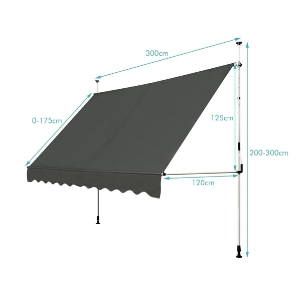 Udtrækkeligt fortelt, UV-resistent, Justerbar, 300x120 cm, Grå