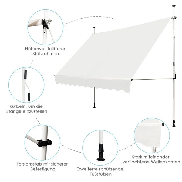 Udtrækkeligt solskærmsfortelt, 300 x 120 cm, beige