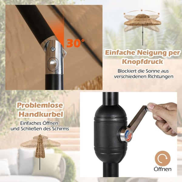 Hawaiian Tiki-paraply, 299 cm PE-halm, justerbar lutning