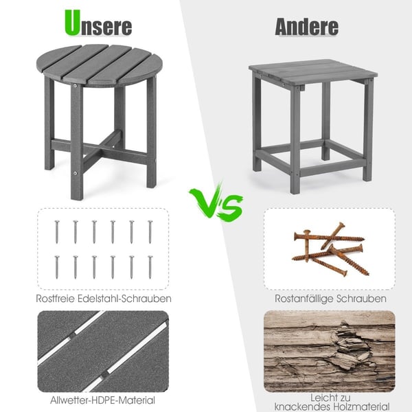 Utendørs sidebord, værbestandig HDPE, 46 cm, grå