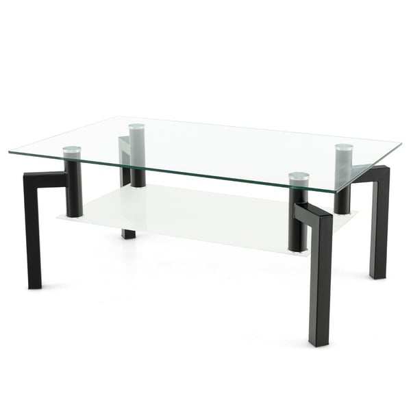 Sofabord i glass – 2-lags, herdet glass, svart ramme
