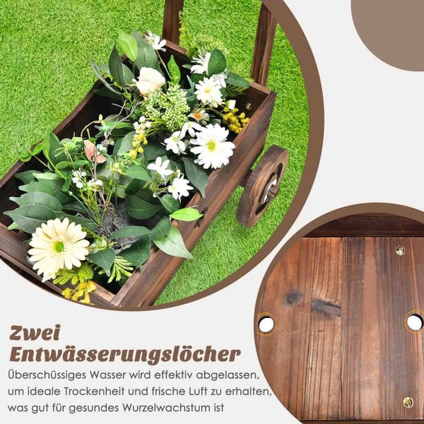 Plantevogn i tre med hjul, 68 x 38,5 x 53,5 cm