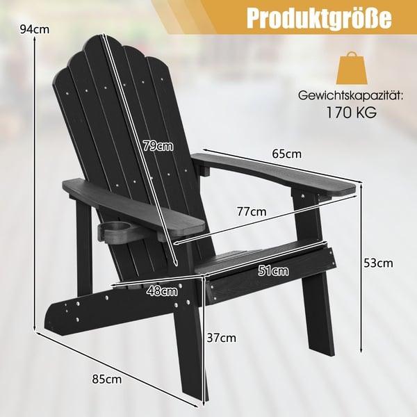 Adirondack stol med kopholder, sort, vejrbestandige hofter