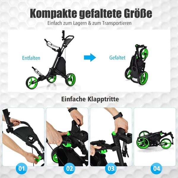Fällbar 3-hjuls golfvagn med justerbart handtag