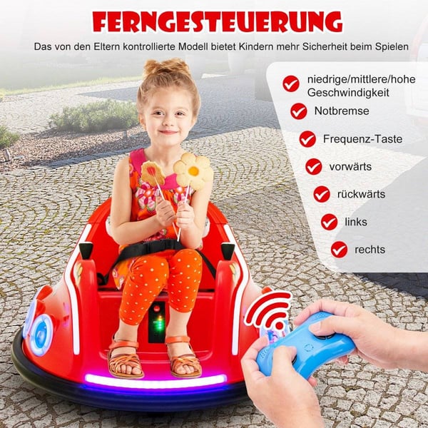 12V lasten puskuriauto, 360° Spin, musiikki ja kaukosäädin